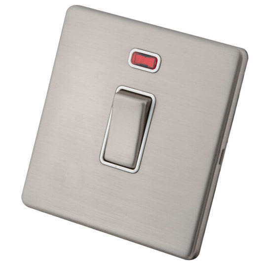 M2 Decorative Screwless 20A DP Switch with Neon White Insert Brushed Stainless Steel