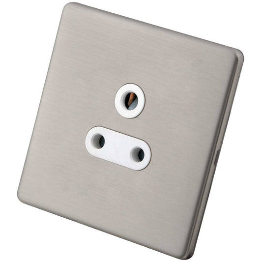 M2 Decorative Screwless 5A 1 Gang Switched Socket White Insert Brushed Stainless Steel