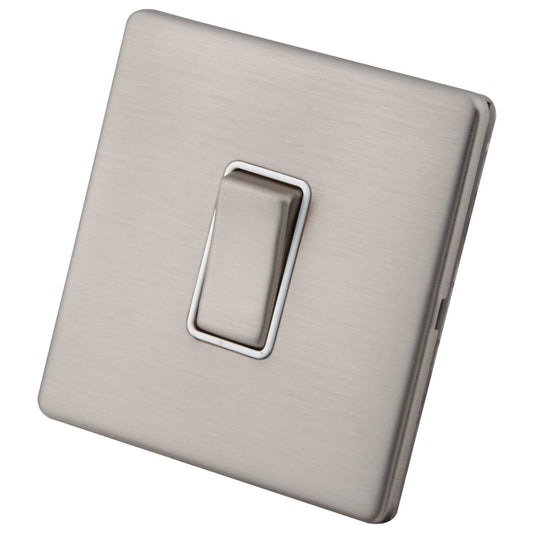 M2 Decorative Screwless 45A DP 1 Gang Switch White Insert Brushed Stainless Steel