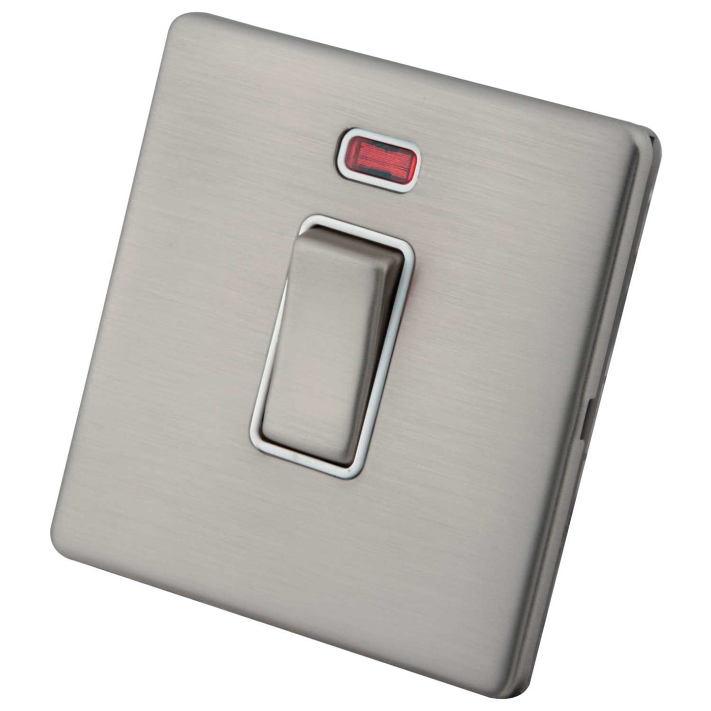 M2 Decorative Screwless 45A DP 1 Gang Switch with Neon White Insert Brushed Stainless Steel