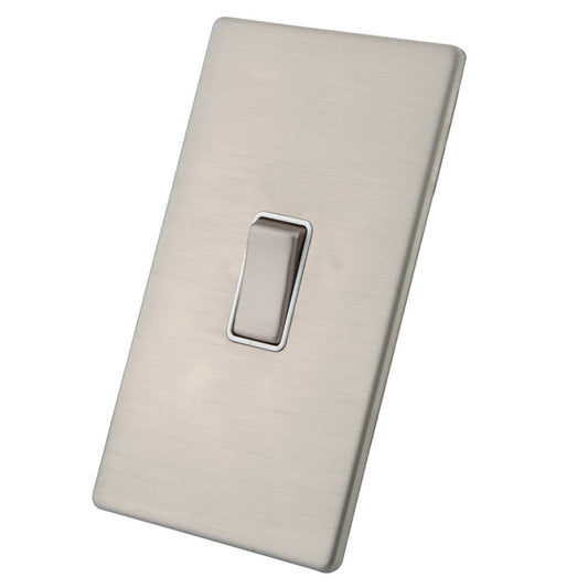 M2 Decorative Screwless 45A DP 2 Gang Switch White Insert Brushed Stainless Steel