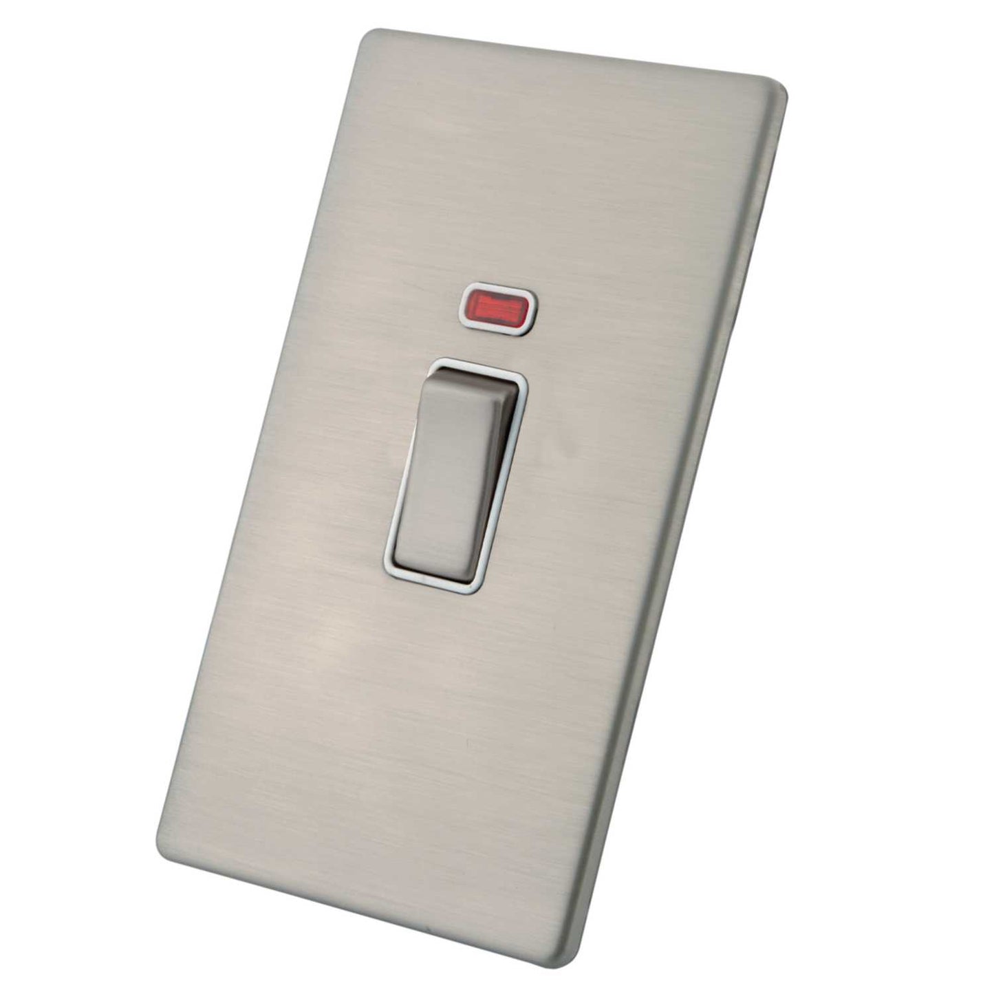 M2 Decorative Screwless 45A DP 2 Gang Switch with Neon White Insert Brushed Stainless Steel