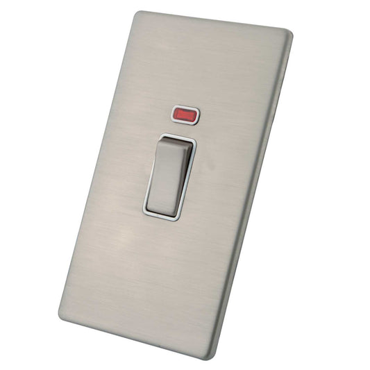 M2 Decorative Screwless 45A DP 2 Gang Switch with Neon White Insert Brushed Stainless Steel