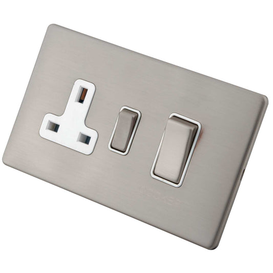 M2 Decorative Screwless 45A Cooker Control Unit White Insert Brushed Stainless Steel