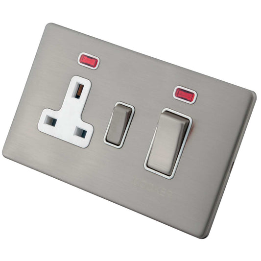 M2 Decorative Screwless 45A Cooker Control Unit with Neon White Insert Brushed Stainless Steel