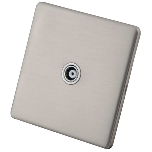 M2 Decorative Screwless 1 Gang Coaxial Socket White Insert Brushed Stainless Steel