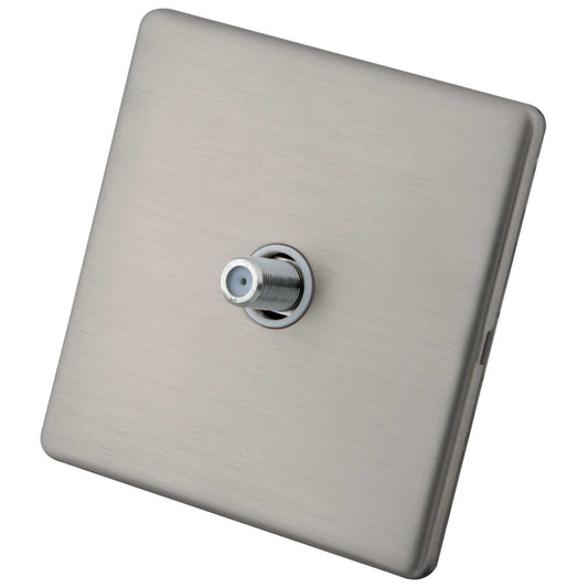 M2 Decorative Screwless 1 Gang Satellite Socket White Insert Brushed Stainless Steel