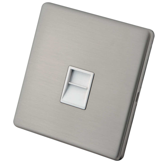M2 Decorative Screwless 1 Gang Secondary Telephone Socket White Insert Brushed Stainless Steel