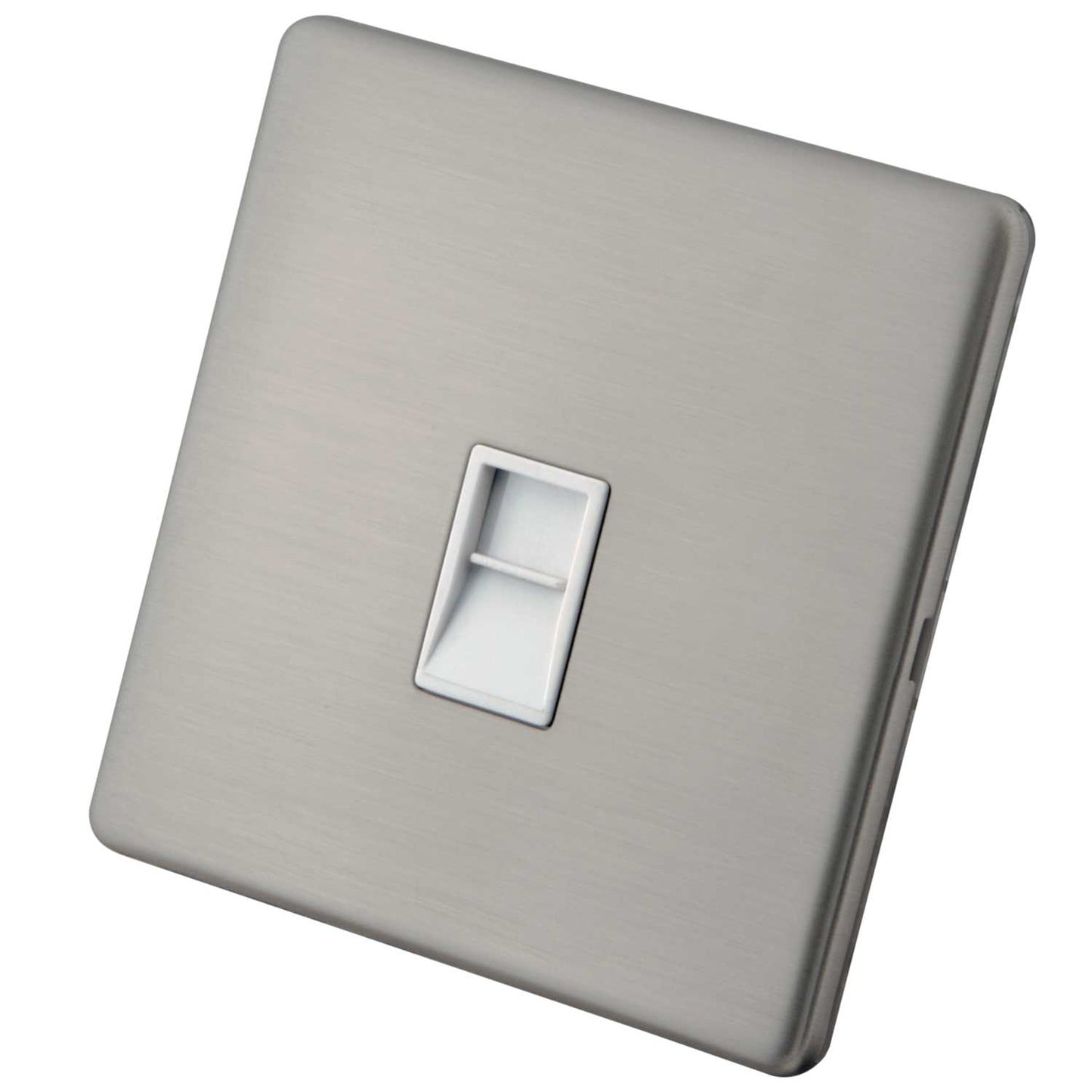 M2 Decorative Screwless 1 Gang CAT6 Socket White Insert Brushed Stainless Steel