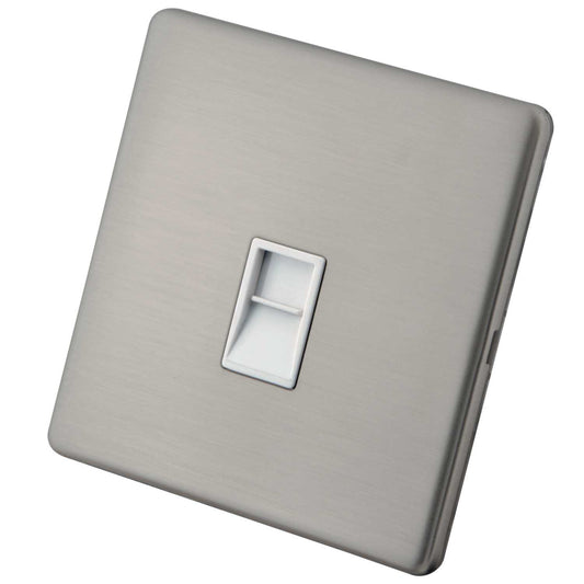 M2 Decorative Screwless 1 Gang CAT6 Socket White Insert Brushed Stainless Steel