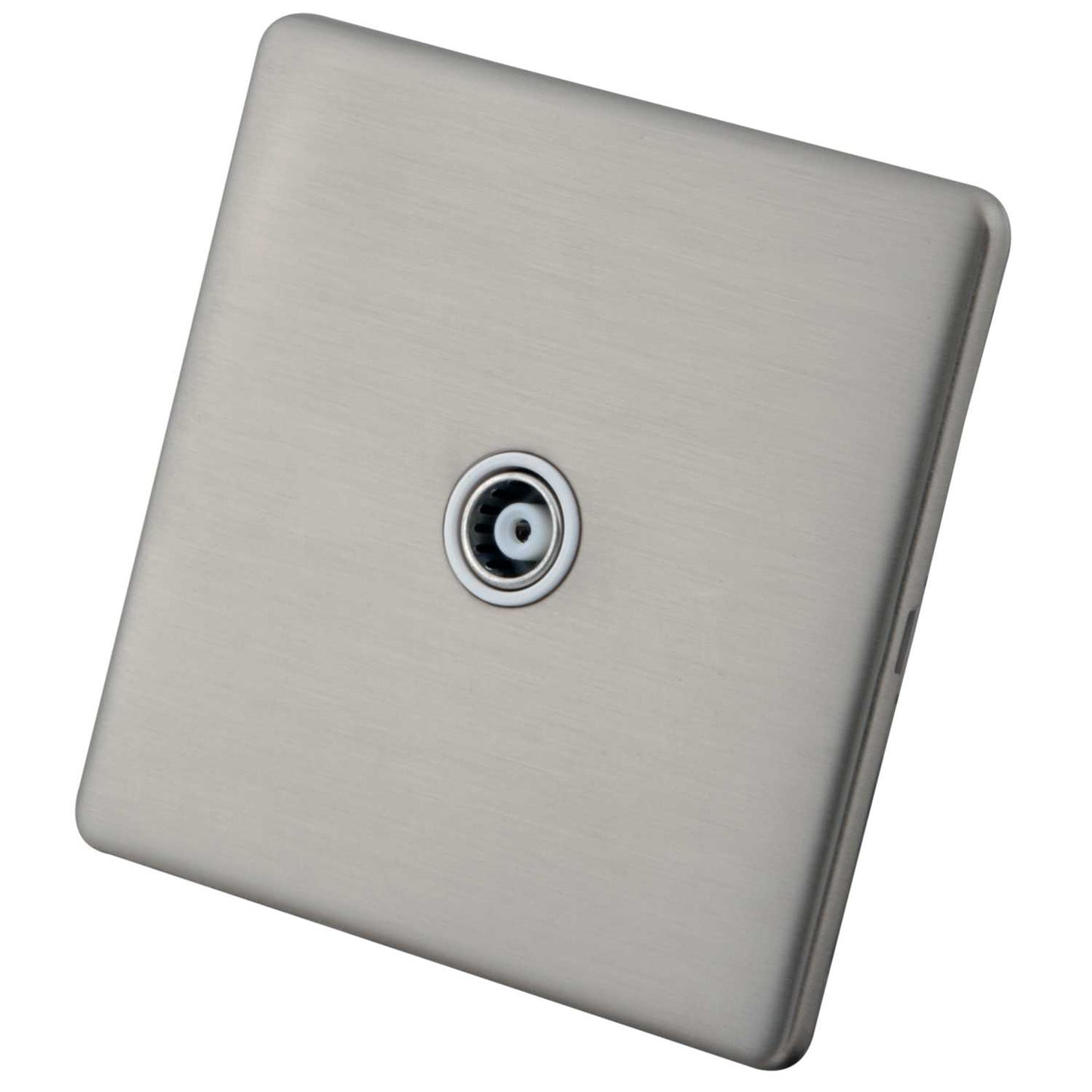 M2 Decorative Screwless 1 Gang Isolated Coaxial Socket White Insert Brushed Stainless Steel
