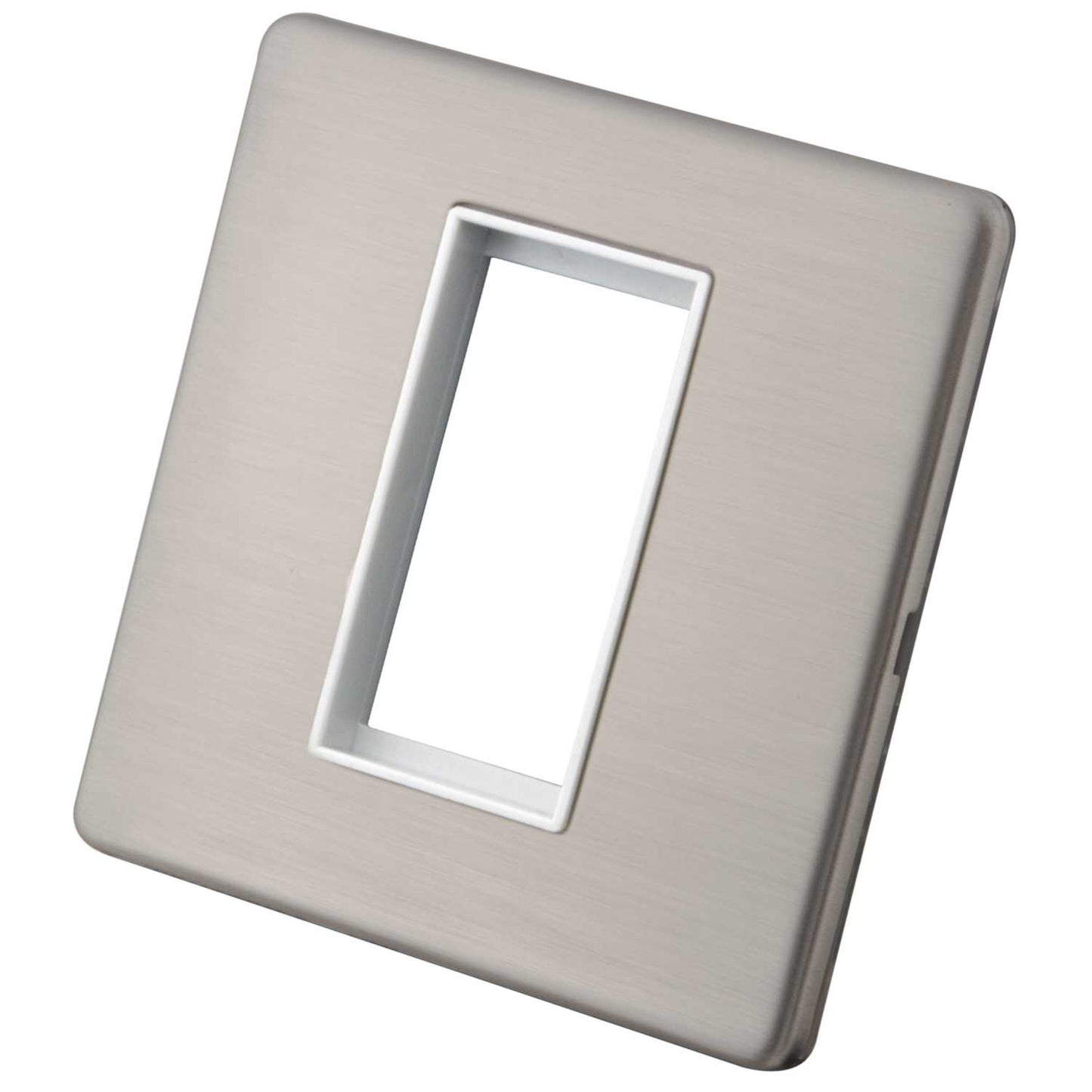 M2 Decorative Screwless 1 Gang 1 Euro Module Front Plate White Insert Brushed Stainless Steel