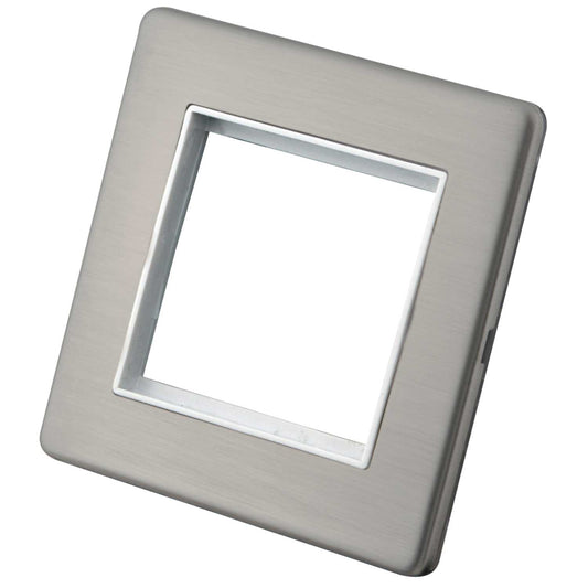 M2 Decorative Screwless 1 Gang 2 Euro Module Front Plate White Insert Brushed Stainless Steel