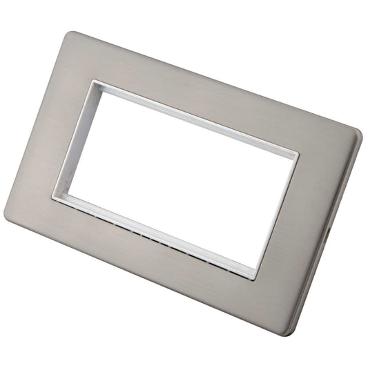 M2 Decorative Screwless 2 Gang 4 Euro Module Front Plate White Insert Brushed Stainless Steel