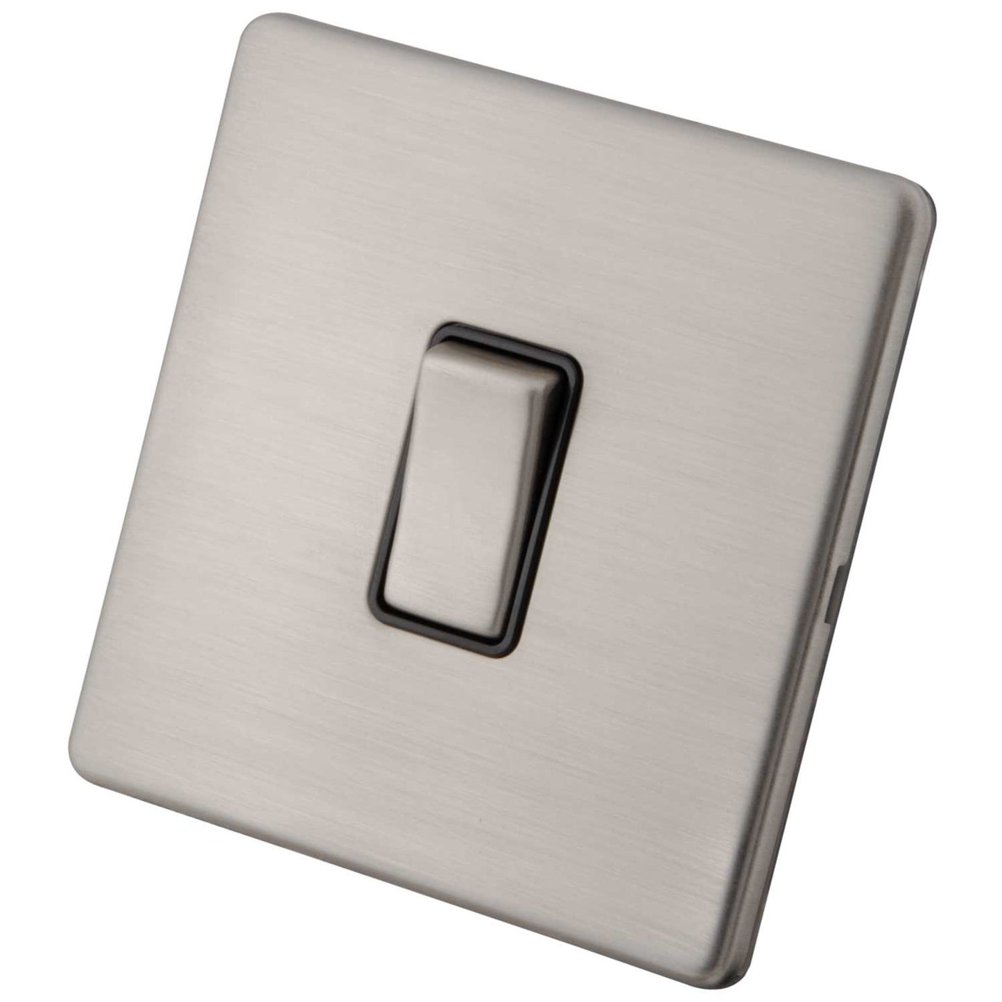 M2 Decorative Screwless 10A 1 Gang 2 Way Light Switch Black Insert Brushed Stainless Steel