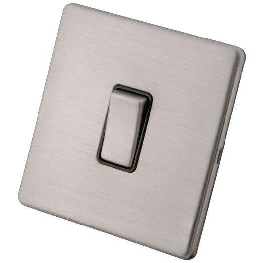 M2 Decorative Screwless 10A 1 Gang 2 Way Light Switch Black Insert Brushed Stainless Steel