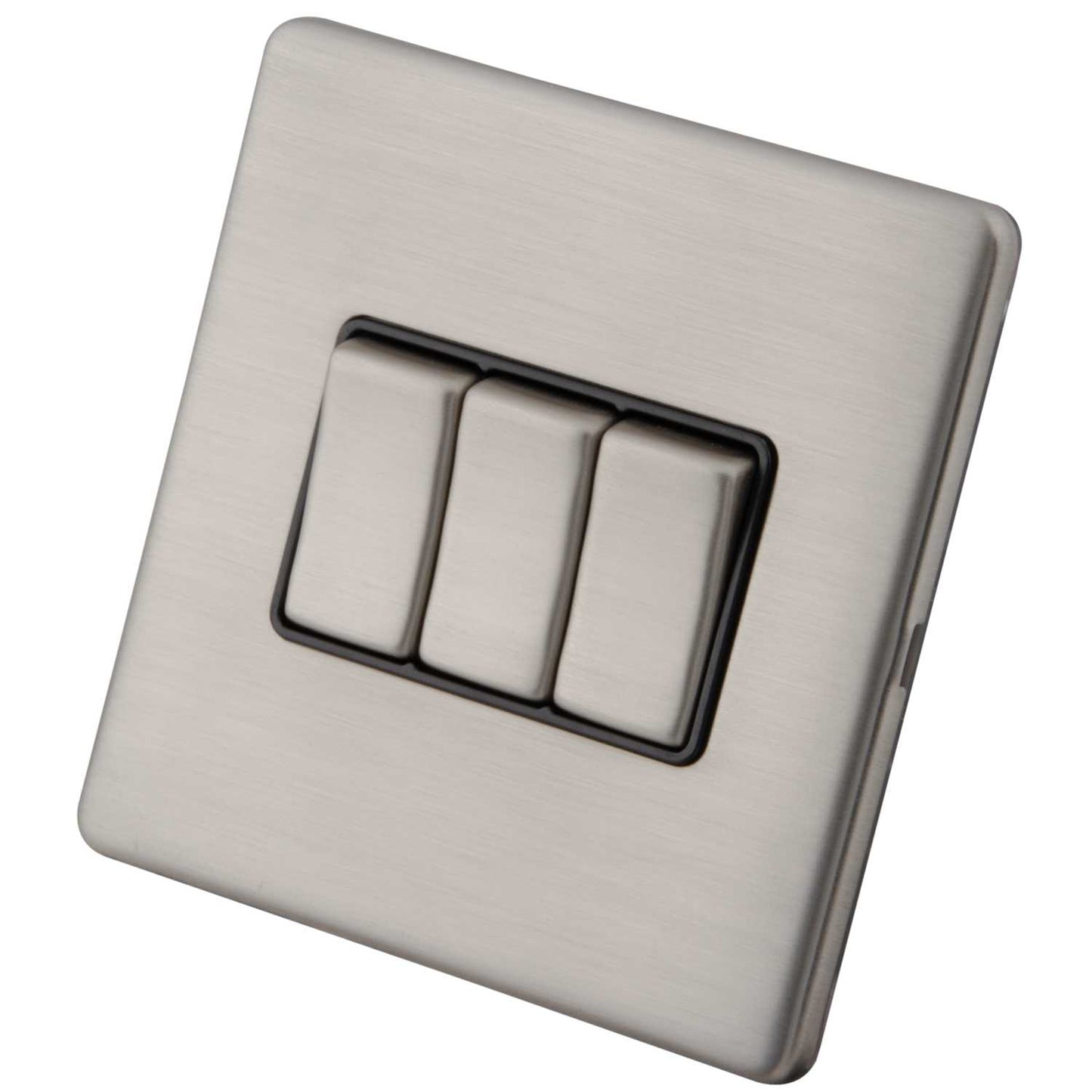 M2 Decorative Screwless 10A 3 Gang 2 Way Light Switch Black Insert Brushed Stainless Steel