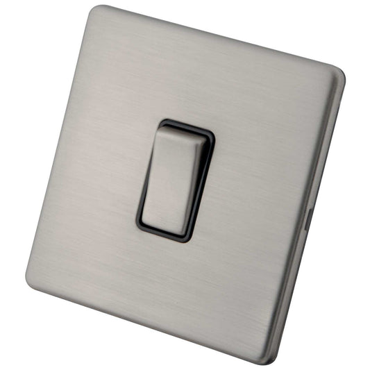 M2 Decorative Screwless 10A 1 Gang Intermediate Switch Black Insert Brushed Stainless Steel