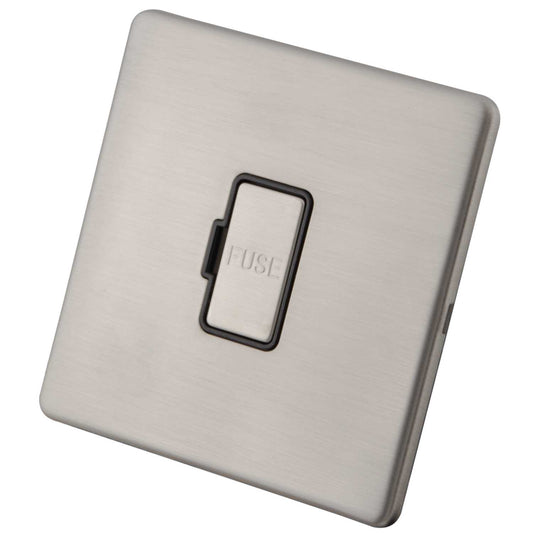 M2 Decorative Screwless 13A Unswitched Fused Spur Black Insert Brushed Stainless Steel
