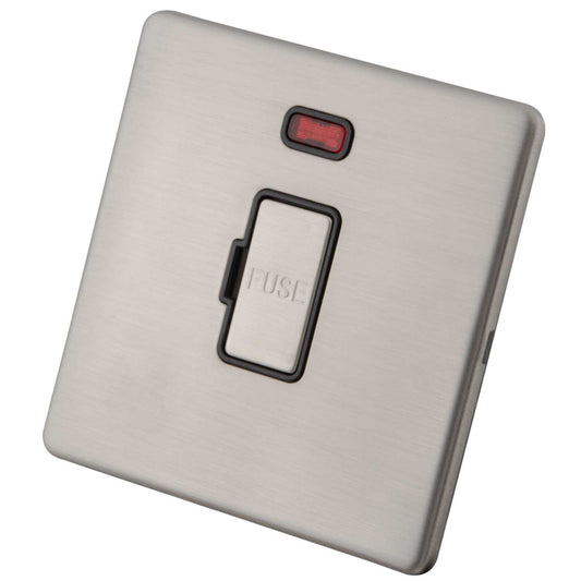 M2 Decorative Screwless 13A Unswitched Spur with Neon Black Insert Brushed Stainless Steel