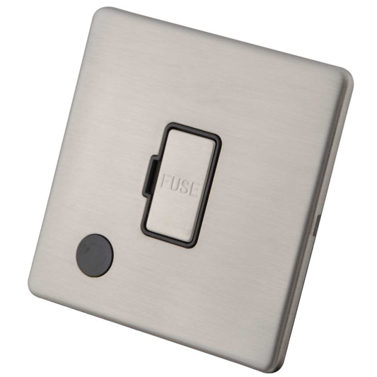 M2 Decorative Screwless 13A Unswitched Spur with F/Outlet Black Insert Brushed Stainless Steel