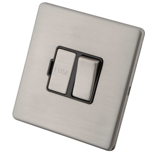 M2 Decorative Screwless 13A Switched Fused Spur Black Insert Brushed Stainless Steel