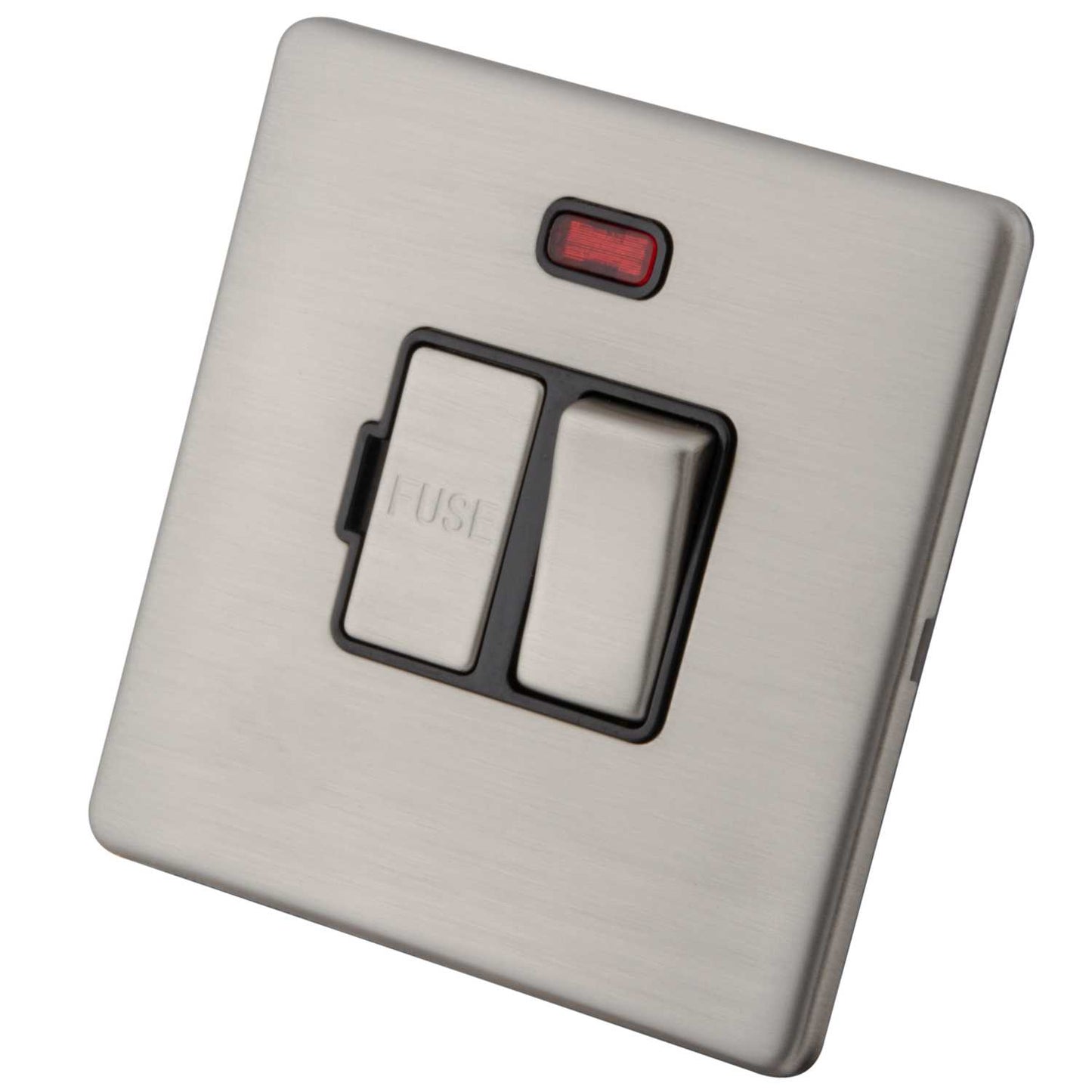 M2 Decorative Screwless 13A Switched Fused Spur with Neon Black Insert Brushed Stainless Steel