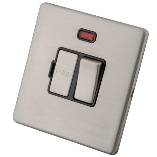 M2 Decorative Screwless 13A Switched Fused Spur with Neon Black Insert Brushed Stainless Steel