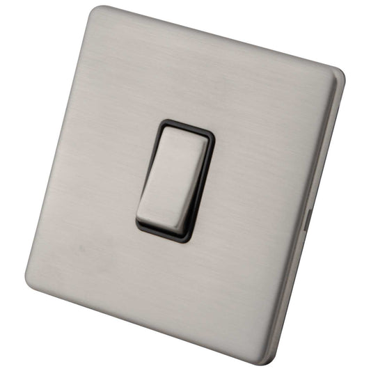 M2 Decorative Screwless 20A DP Switch Black Insert Brushed Stainless Steel