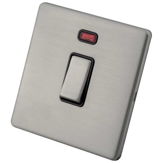 M2 Decorative Screwless 20A DP Switch with Neon Black Insert Brushed Stainless Steel