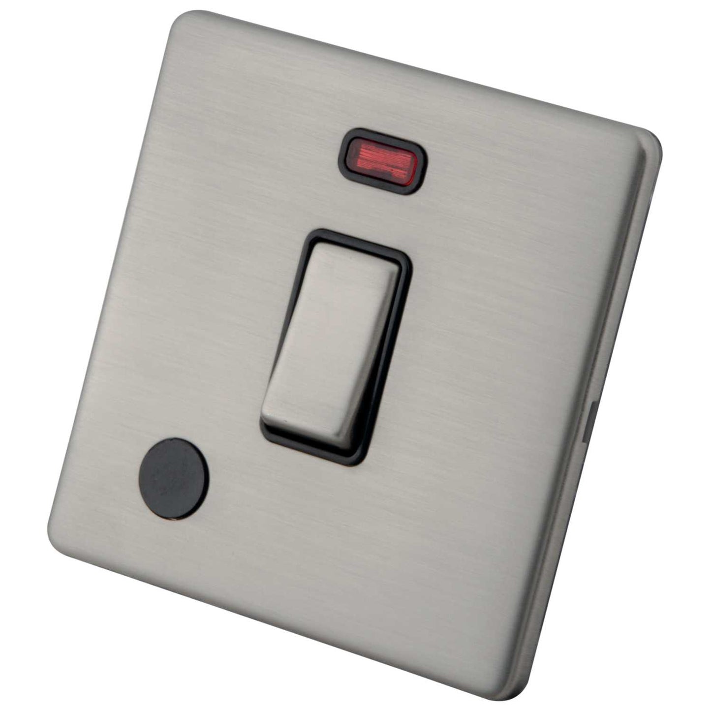 M2 Decorative Screwless 20A DP Switch with Neon and F/Outlet Black Insert Brushed Stainless Steel