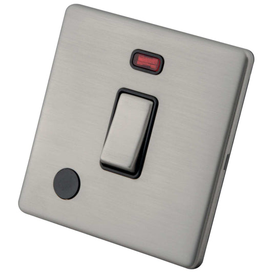 M2 Decorative Screwless 20A DP Switch with Neon and F/Outlet Black Insert Brushed Stainless Steel