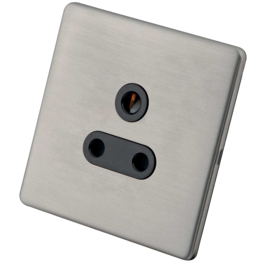 M2 Decorative Screwless 5A 1 Gang Switched Socket Black Insert Brushed Stainless Steel