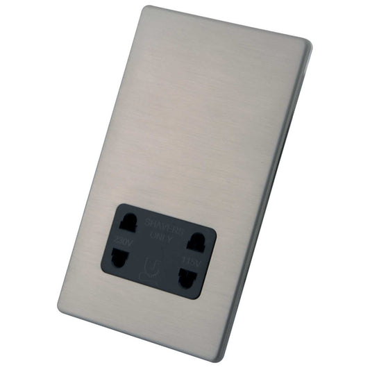 M2 Decorative Screwless Dual Voltage Shaver Socket Black Insert Brushed Stainless Steel