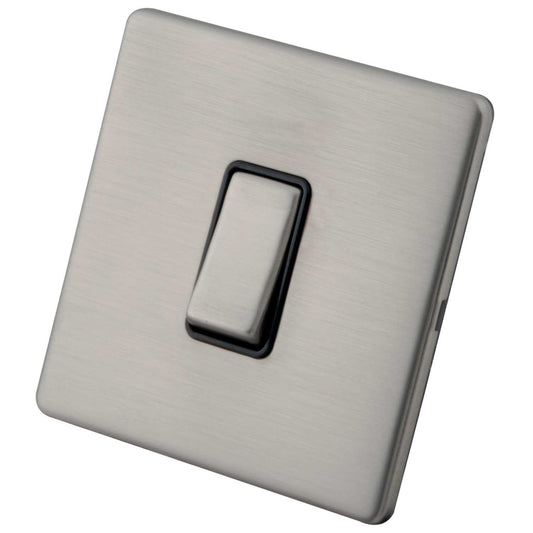 M2 Decorative Screwless 45A DP 1 Gang Switch Black Insert Brushed Stainless Steel
