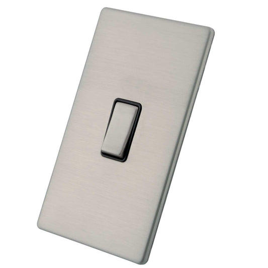 M2 Decorative Screwless 45A DP 2 Gang Switch Black Insert Brushed Stainless Steel