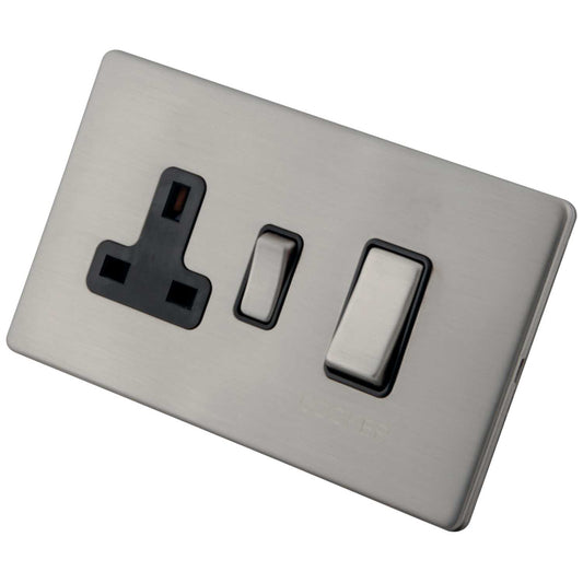 M2 Decorative Screwless 45A Cooker Control Unit Black Insert Brushed Stainless Steel