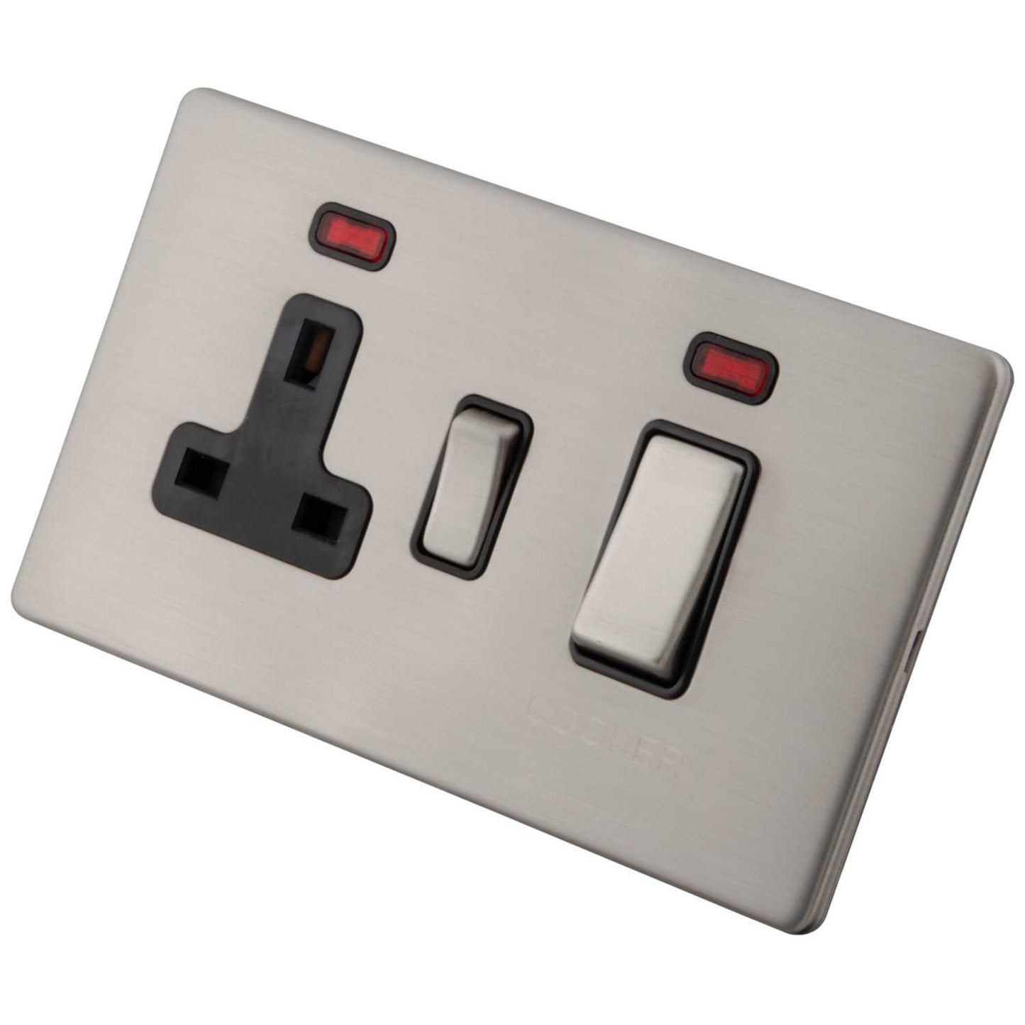 M2 Decorative Screwless 45A Cooker Control Unit with Neon Black Insert Brushed Stainless Steel