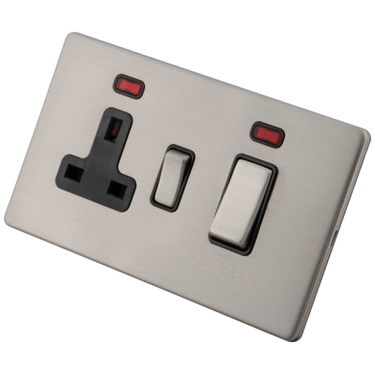 M2 Decorative Screwless 45A Cooker Control Unit with Neon Black Insert Brushed Stainless Steel