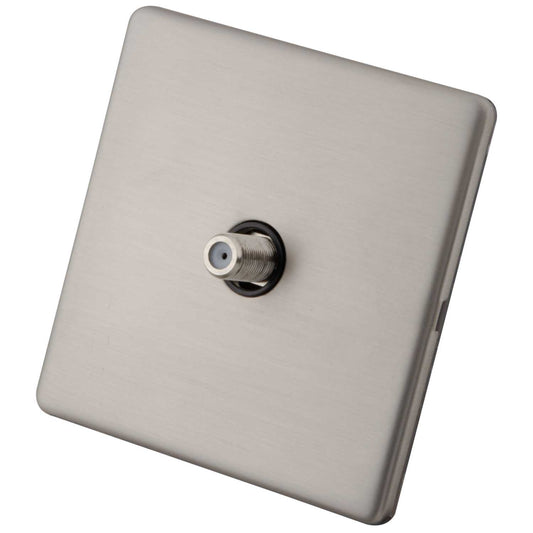 M2 Decorative Screwless 1 Gang Satellite Socket Black Insert Brushed Stainless Steel