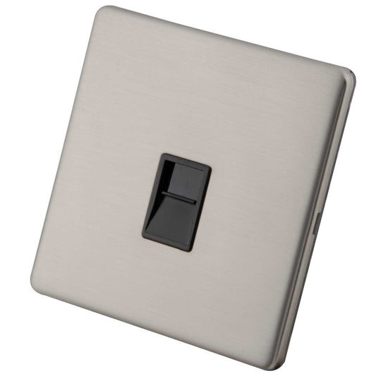 M2 Decorative Screwless 1 Gang CAT6 Socket Black Insert Brushed Stainless Steel
