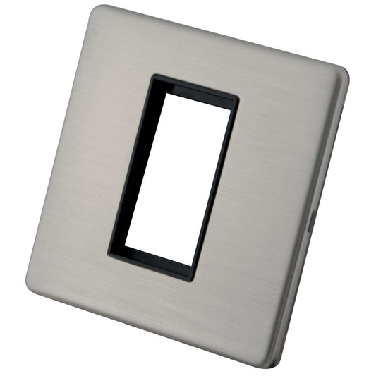 M2 Decorative Screwless 1 Gang 1 Euro Module Front Plate Black Insert Brushed Stainless Steel