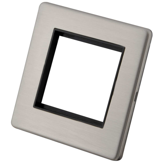 M2 Decorative Screwless 1 Gang 2 Euro Module Front Plate Black Insert Brushed Stainless Steel