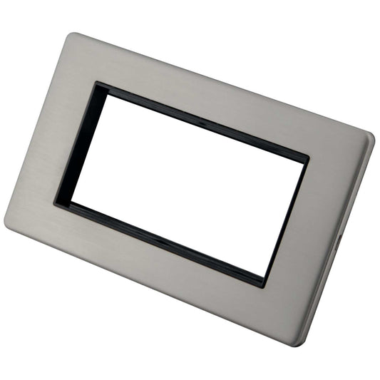 M2 Decorative Screwless 2 Gang 4 Euro Module Front Plate Black Insert Brushed Stainless Steel