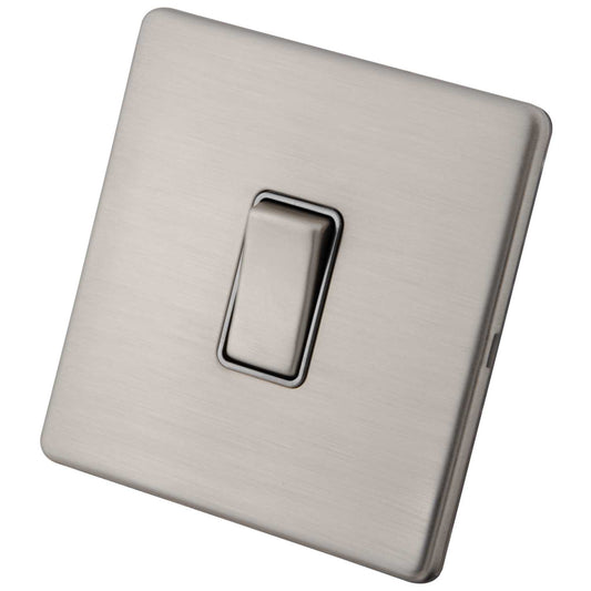 M2 Decorative Screwless 10A 1 Gang 2 Way Light Switch Grey Insert Brushed Stainless Steel