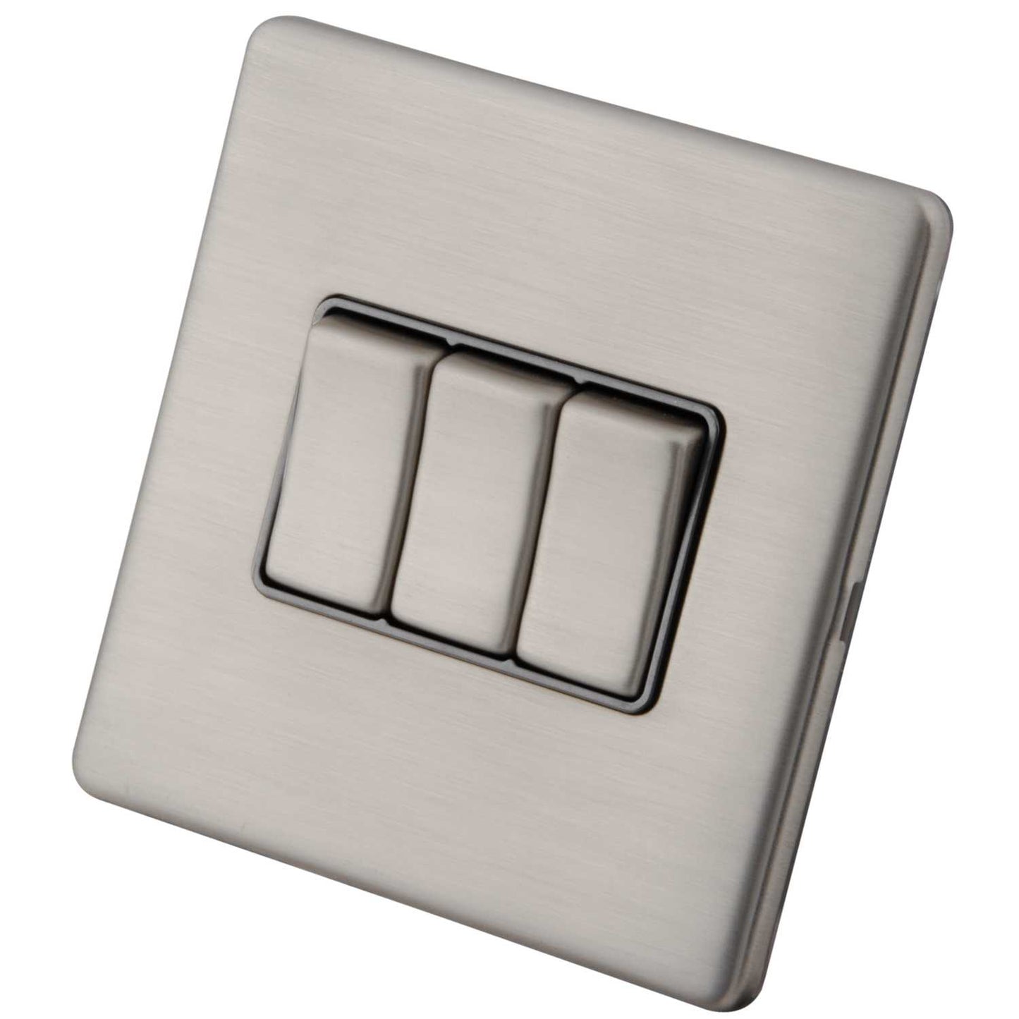 M2 Decorative Screwless 10A 3 Gang 2 Way Light Switch Grey Insert Brushed Stainless Steel