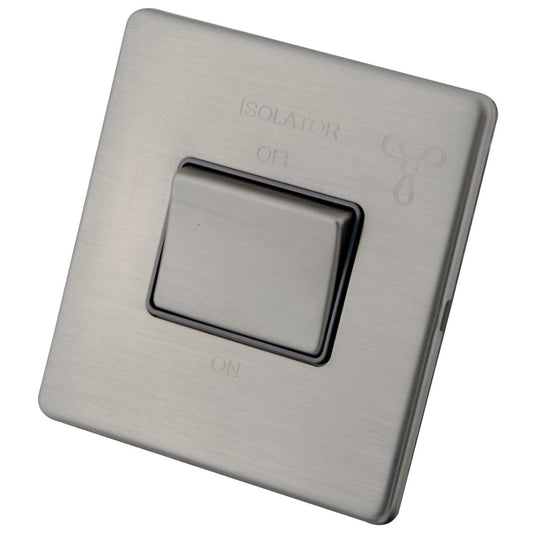 M2 Decorative Screwless 6A Triple Pole Fan Isolator Grey Insert Brushed Stainless Steel