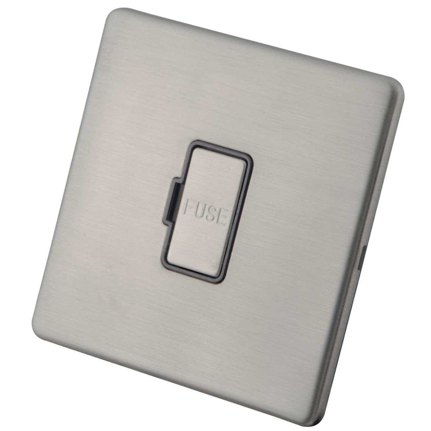 M2 Decorative Screwless 13A Unswitched Fused Spur Grey Insert Brushed Stainless Steel