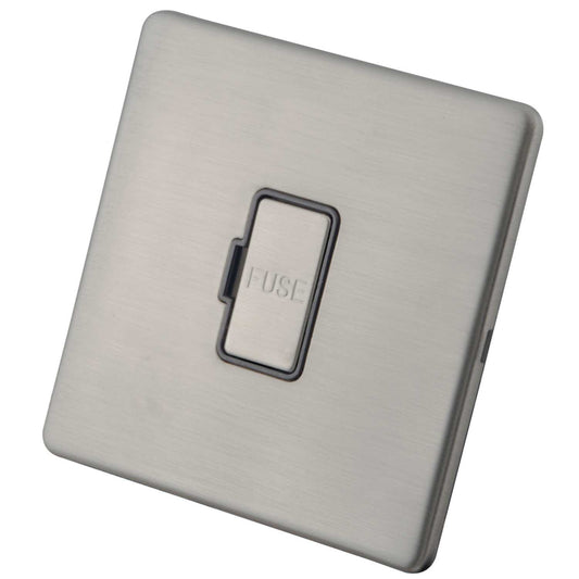 M2 Decorative Screwless 13A Unswitched Fused Spur Grey Insert Brushed Stainless Steel