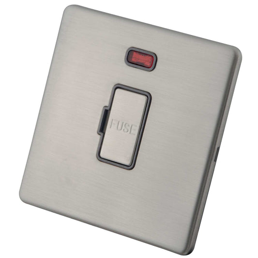 M2 Decorative Screwless 13A Unswitched Spur with Neon Grey Insert Brushed Stainless Steel